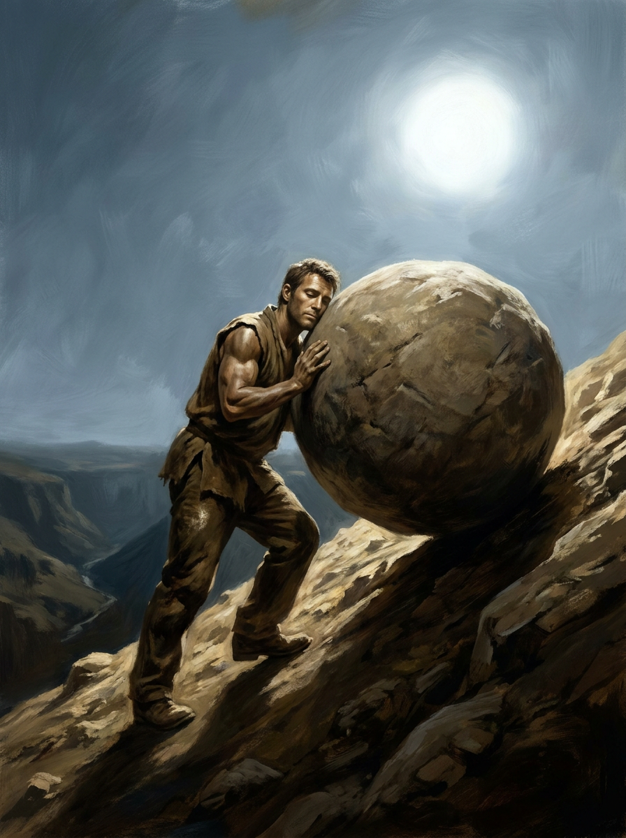 Sisyphos mit seinem Felsen – Sinnbild des Absurden